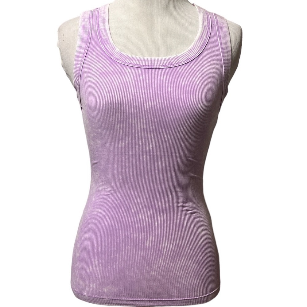 Zenana lavender mineral washed super soft ribbed scoop neck tank top, new